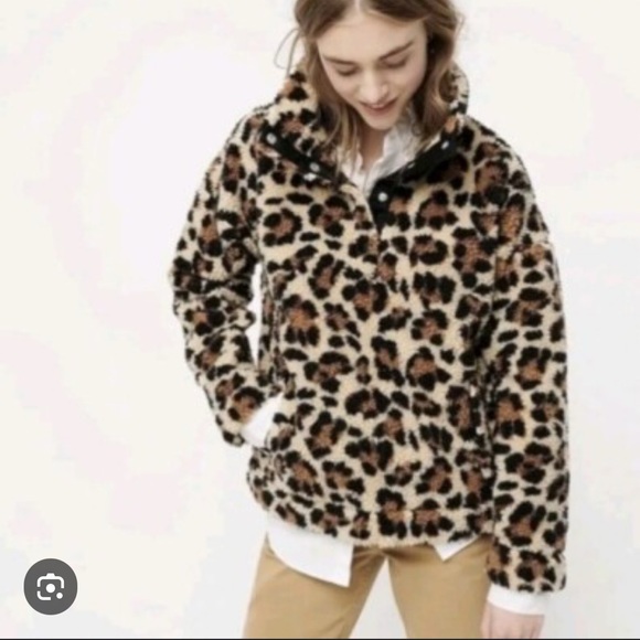 J. Crew Jackets & Blazers - J. Crew Teddy Jacket Brown and Black Leopard Print Oversized Fit